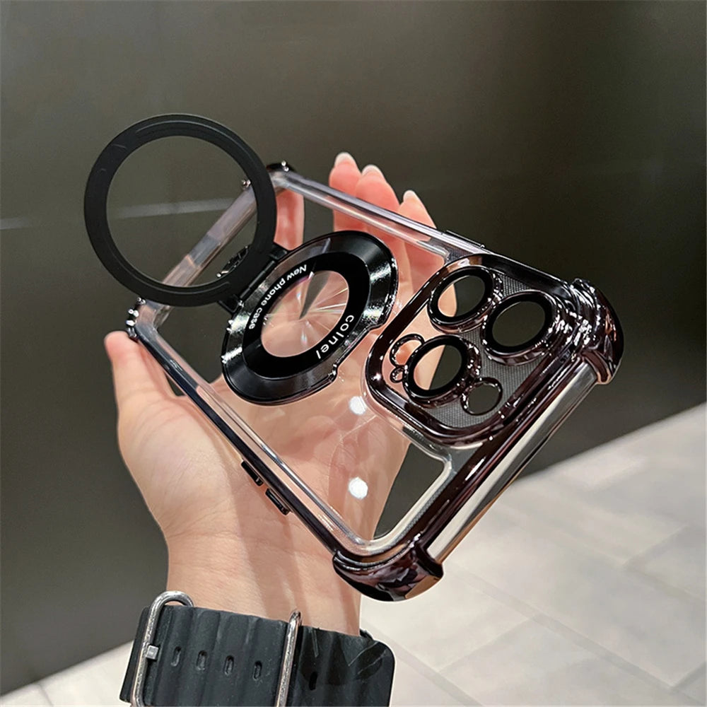 Stylish & Protective Luxury Plating Magnetic Bracket Case for iPhone 15-11 Pro Max with Stand Feature