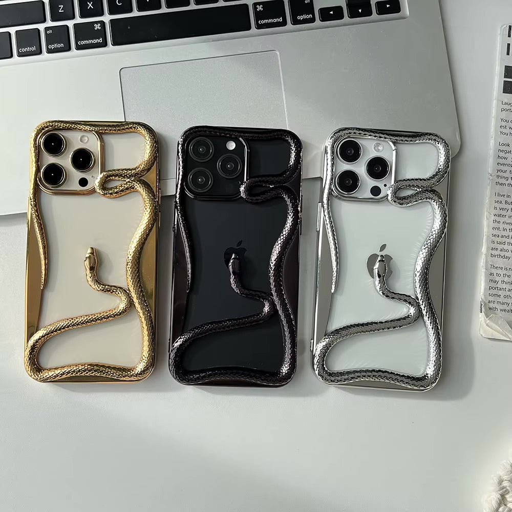 THE CONVERSATION STARTER CASE -- Luxury 3D Snake Hollow Dissipate Heat Phone Case for iPhone 16 15 14 13 12 11 Pro Max Shockproof Electroplated Soft Cover