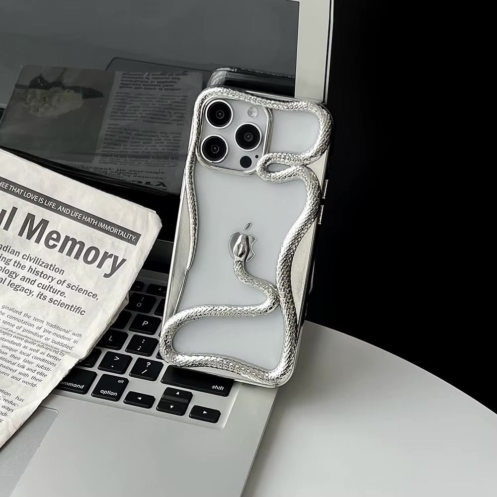 THE CONVERSATION STARTER CASE -- Luxury 3D Snake Hollow Dissipate Heat Phone Case for iPhone 16 15 14 13 12 11 Pro Max Shockproof Electroplated Soft Cover