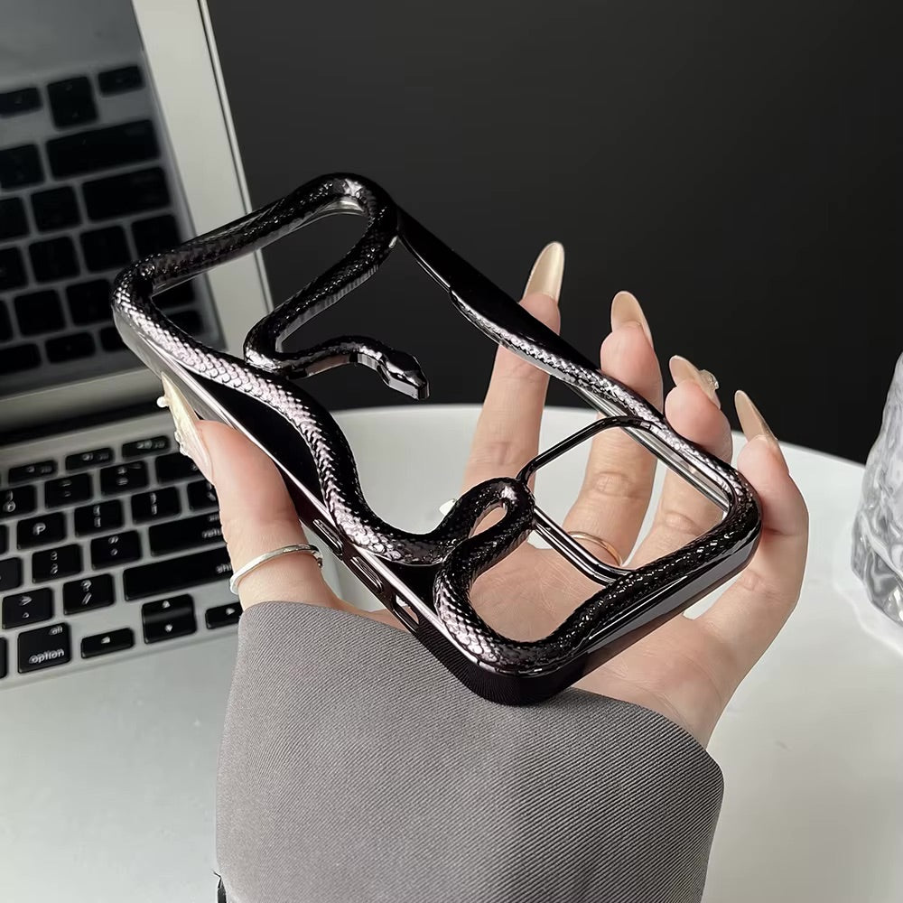 THE CONVERSATION STARTER CASE -- Luxury 3D Snake Hollow Dissipate Heat Phone Case for iPhone 16 15 14 13 12 11 Pro Max Shockproof Electroplated Soft Cover