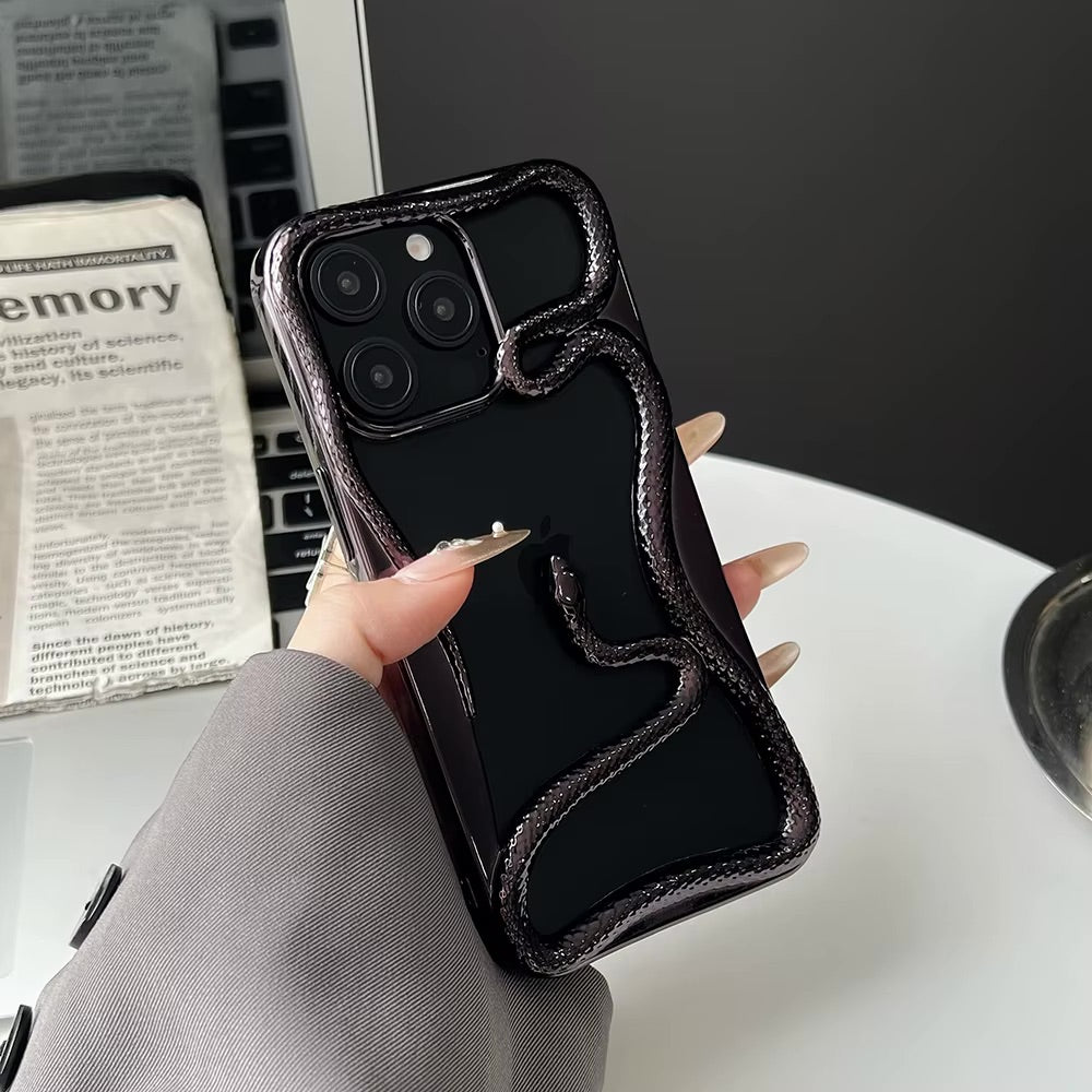 THE CONVERSATION STARTER CASE -- Luxury 3D Snake Hollow Dissipate Heat Phone Case for iPhone 16 15 14 13 12 11 Pro Max Shockproof Electroplated Soft Cover