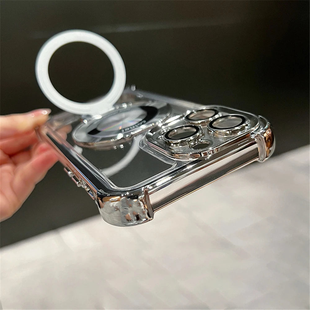 Stylish & Protective Luxury Plating Magnetic Bracket Case for iPhone 15-11 Pro Max with Stand Feature