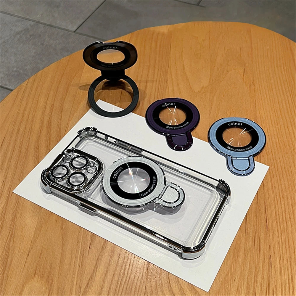Stylish & Protective Luxury Plating Magnetic Bracket Case for iPhone 15-11 Pro Max with Stand Feature