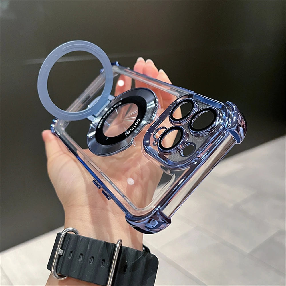Stylish & Protective Luxury Plating Magnetic Bracket Case for iPhone 15-11 Pro Max with Stand Feature