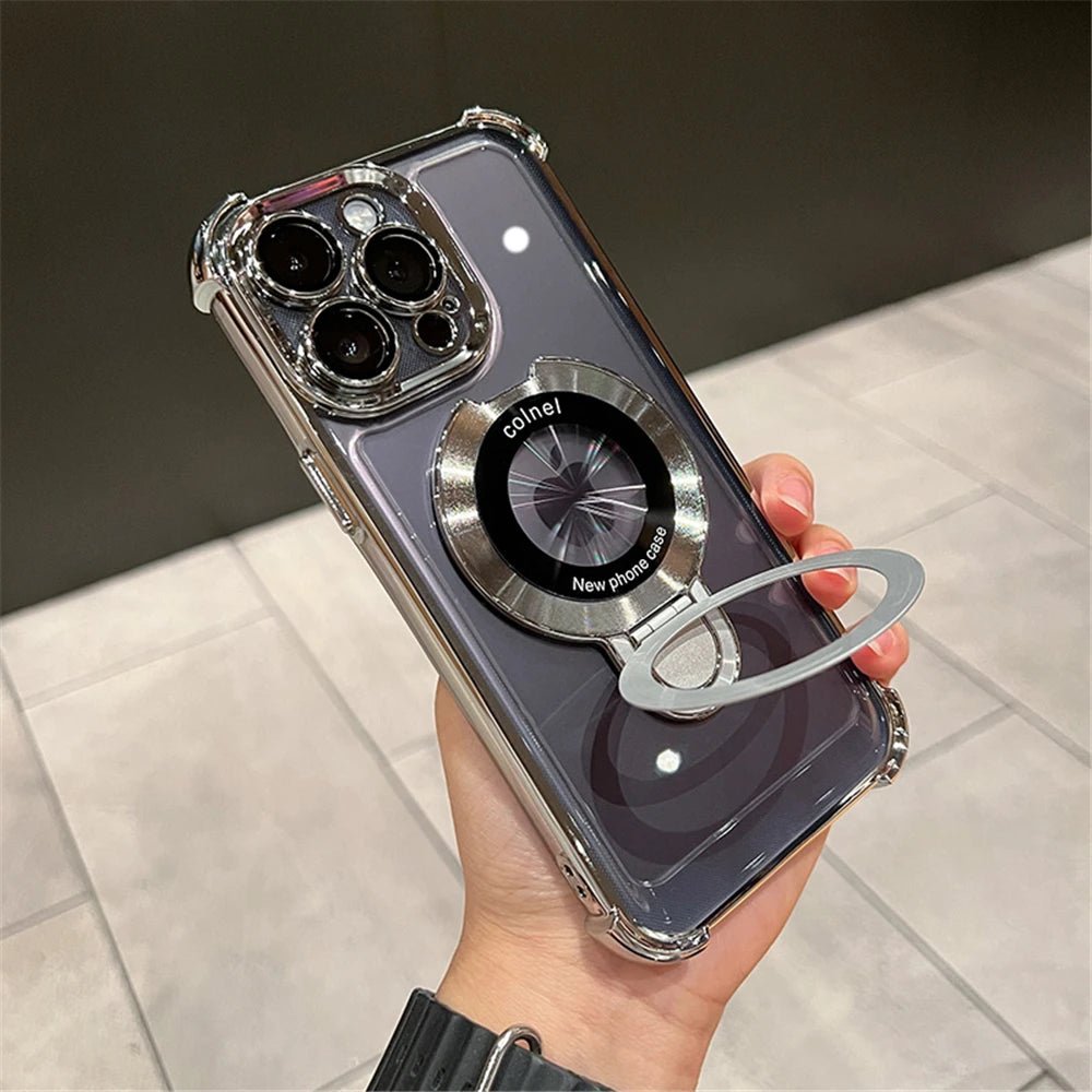 Stylish & Protective Luxury Plating Magnetic Bracket Case for iPhone 15-11 Pro Max with Stand Feature