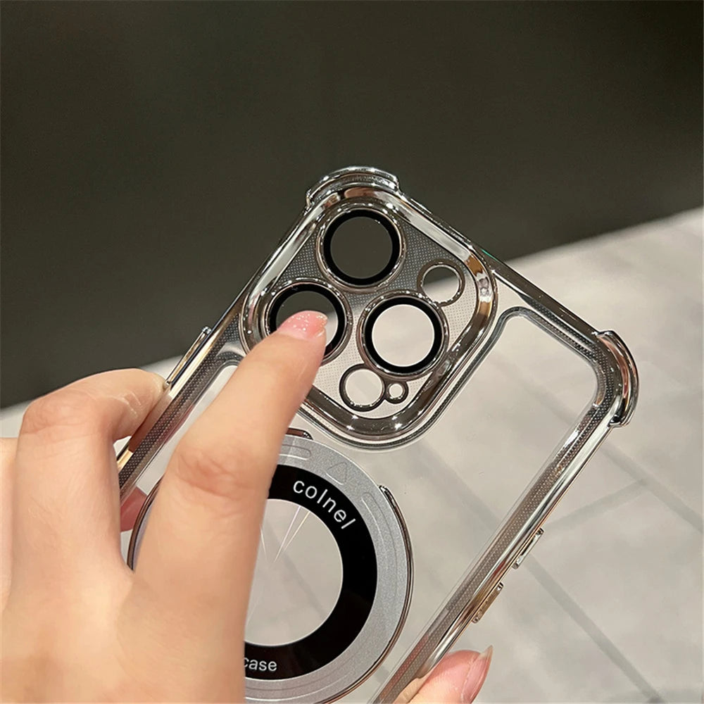 Stylish & Protective Luxury Plating Magnetic Bracket Case for iPhone 15-11 Pro Max with Stand Feature