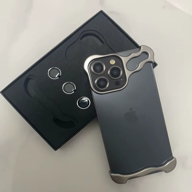 Elevate Your Style with the Luxury Irregular Aluminum Alloy Bumper Case for iPhone 16/15/14/13/12 Pro Max - Ultimate Lens Film Protection!