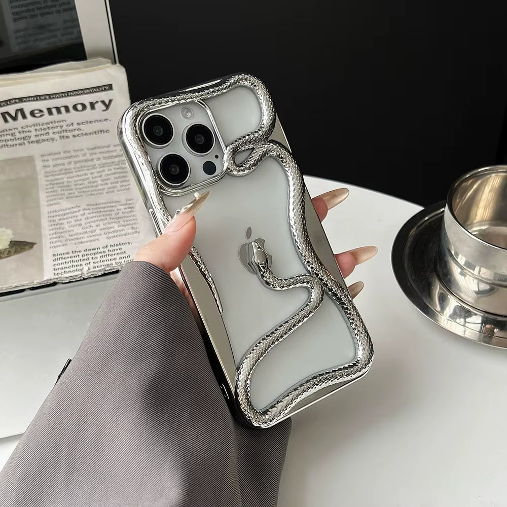 Luxury 3D Snake Hollow Dissipate Heat Phone Case for Iphone 16 15 14 13 12 11 Pro Max Shockproof Electroplated Soft Cover