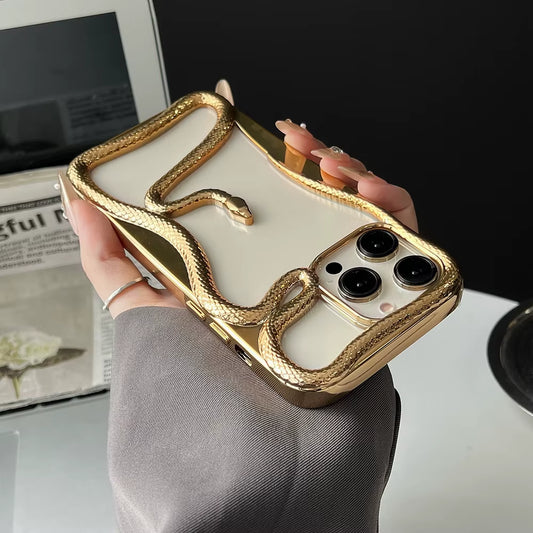 Luxury 3D Snake Hollow Dissipate Heat Phone Case for Iphone 16 15 14 13 12 11 Pro Max Shockproof Electroplated Soft Cover