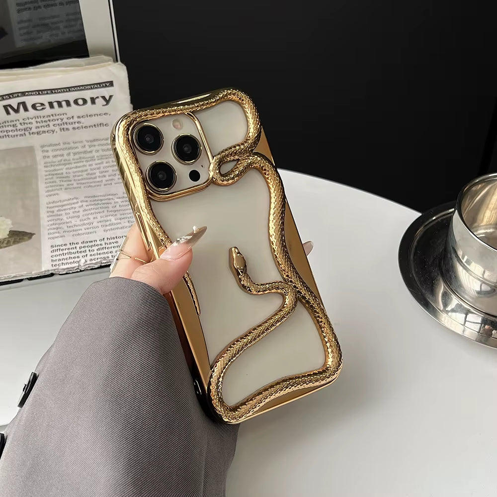 Luxury 3D Snake Hollow Dissipate Heat Phone Case for Iphone 16 15 14 13 12 11 Pro Max Shockproof Electroplated Soft Cover