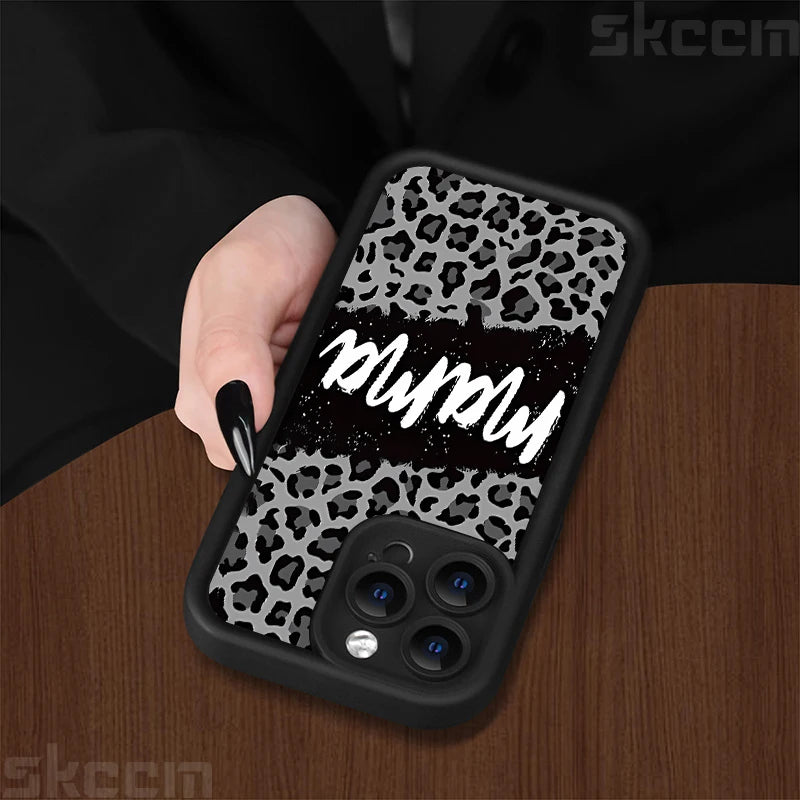 Stylish Leopard Print Mom Letter Pattern Phone Case - Full Coverage Matte Silicone for iPhone 16, 15 Pro Max, 14 Plus, 13, 12, 11, X, XS, XR, 7, 8 Plus