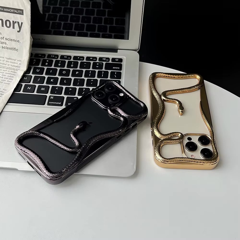 THE CONVERSATION STARTER CASE -- Luxury 3D Snake Hollow Dissipate Heat Phone Case for iPhone 16 15 14 13 12 11 Pro Max Shockproof Electroplated Soft Cover