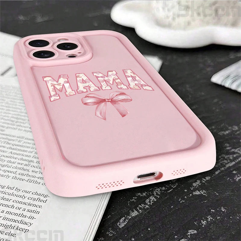 Stylish Pink Bow Mom's Letter Pattern Silicone Phone Case for iPhone 11 to 16 Pro Max - Full Coverage & Anti-Scratch Protection