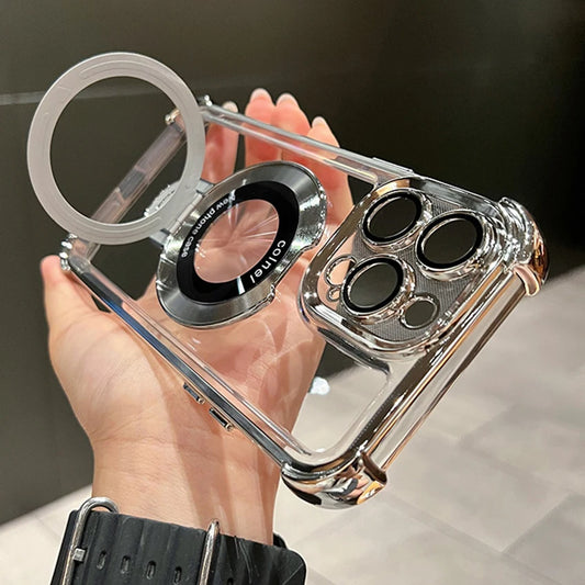Stylish & Protective Luxury Plating Magnetic Bracket Case for iPhone 15-11 Pro Max with Stand Feature