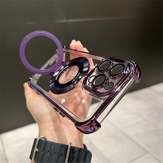 Stylish & Protective Luxury Plating Magnetic Bracket Case for iPhone 15-11 Pro Max with Stand Feature