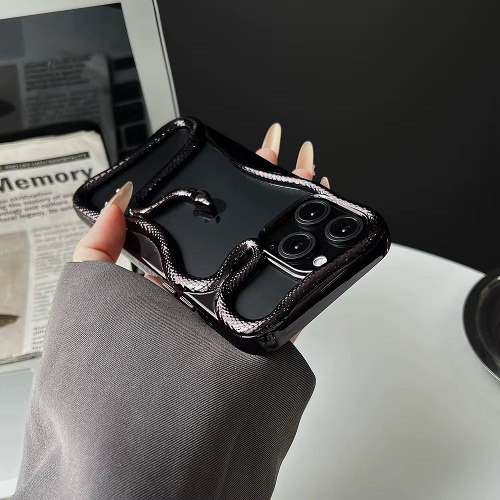 Luxury 3D Snake Hollow Dissipate Heat Phone Case for Iphone 16 15 14 13 12 11 Pro Max Shockproof Electroplated Soft Cover